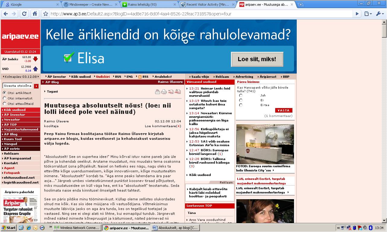 Kirjatükk ÄP blogis, olen lubanud sinna kirjutada neli korda kuus. 
